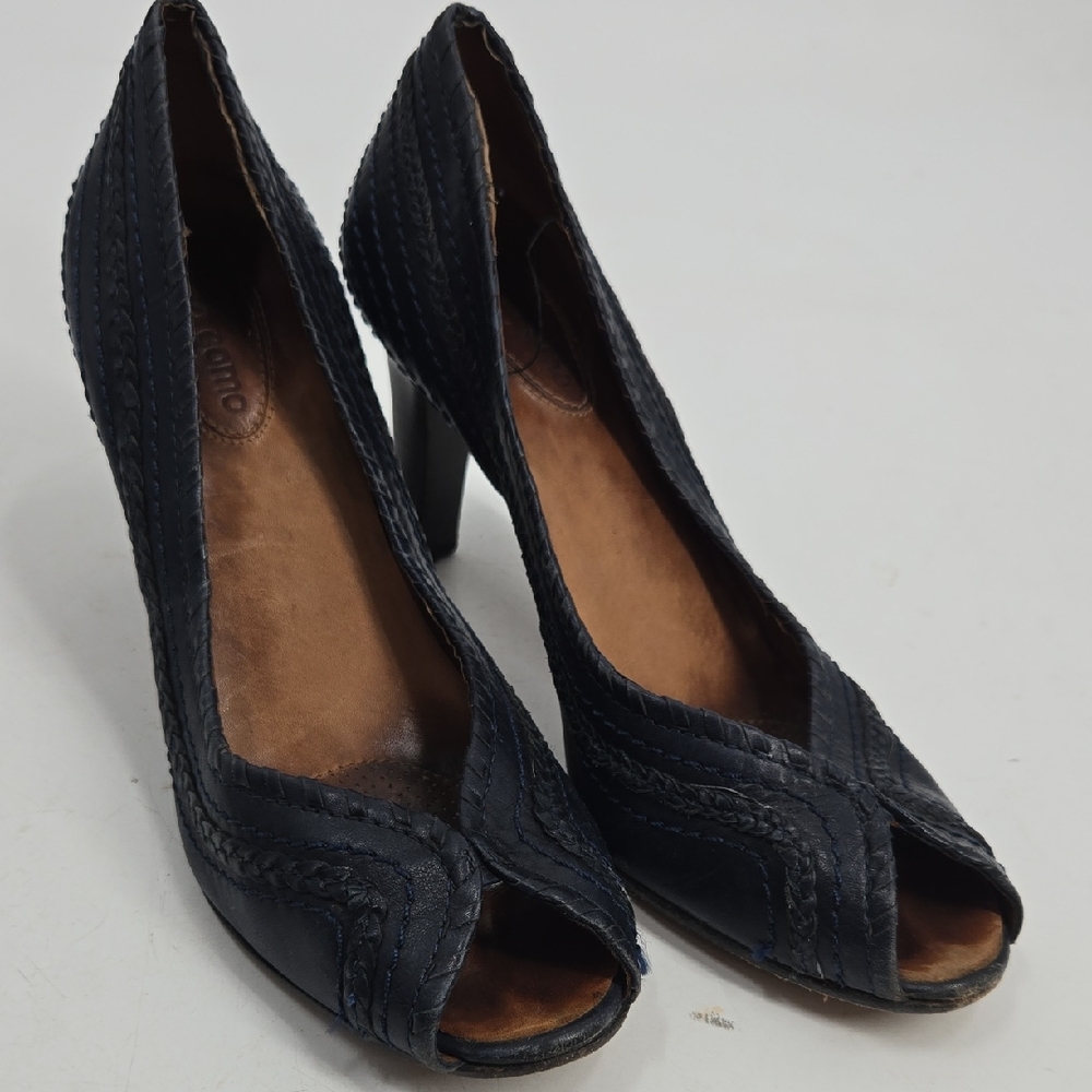 Corso Como Black Textured Peep-Toe Heels